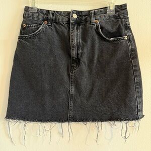 TOPSHOP Black Denim Frayed Hem Skirt